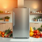 Maximize food storage with a stylish freezer filled with fresh produce for healthy living.
