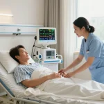 giường bệnh nhân in a modern hospital room, showcasing patient comfort and care