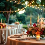 Showcase of Wedding & Event Rentals in a beautifully decorated outdoor setting with elegant tables and floral arrangements.