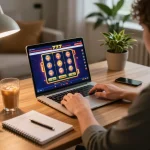 Engaged player spinning the reels on slot777 in a cozy online gaming environment