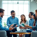 Providing managed IT services Lakeland, a team collaborates in a bright, modern office environment.