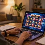 Engaging online slot gacor game setup featuring a player focused on the screen, showcasing strategic gameplay.