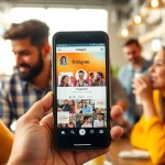 instagram フォロワー 買うためのスマートフォンが映る、楽しいカフェでのシーン