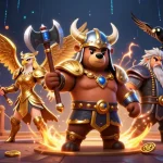 Engage with Toto Togel adventure, featuring a Viking bear and Valkyrie eagle in a dynamic casino scene.