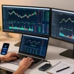 Regulated crypto mining platform showcased in a dynamic trading workspace with advanced technology and security tools.