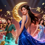 Experience the thrill of 123win com with vibrant slot reels and glamorous decorations.