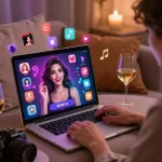 Enjoying a lively nsfw ai chat with a vibrant digital chatbot in a cozy setting.