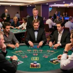 Players engaged in strategic blackjack games, showcasing the excitement of rokok88 in a vibrant casino atmosphere.