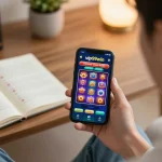 Engaging with vip99win casino app showcasing exciting slot games in a cozy home setting.