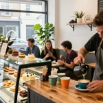 Barista at urban café preparing a drink, showcasing the vibrant atmosphere of local coffee culture, https://forumup.org/shop/search.php?ca_id=&addr1=&addr2=&addr3=&schKeyword