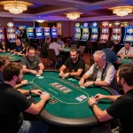 Players experiencing the thrill of gaming at zx88com casino with vibrant tables and slot machines.