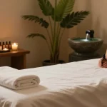 A serene 대구마사지 spa room with calming ambiance and massage preparations.