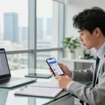 Financial advisor assessing 소액결제현금화 methods at a modern office desk.
