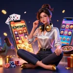 Engage in thrilling casino adventures on onbet stream with an elegant player enjoying high-stakes games.