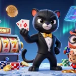 Engage with idnslot's exhilarating action featuring a tuxedo-clad panther and charming characters amidst vibrant casino elements.