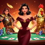 33win players enjoying a thrilling poker game with glamorous characters and dynamic casino elements.