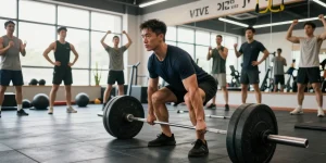 Dedicated athlete performing a deadlift at the Astera Shop gym, emphasizing strength and determination.