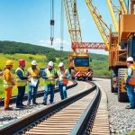 Workers collaborating on a railway project by great plains rail contractors enhancing operational efficiency.