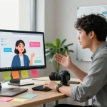 Engaged user interacting with crush ai on a sleek workspace interface, showcasing innovative chat technology and analytics.