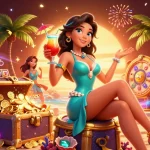Experience Mahjong Ways 2 with a glamorous Asian woman enjoying vibrant casino-themed elements.