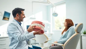 Orthodontist near by me consulting a patient in a bright dental office.