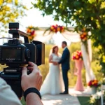 Edmonton videographer filming a wedding ceremony in a beautiful outdoor environment.