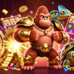Situs alternatif luxury138 shines with vibrant, engaging 3D casino characters in action around slot reels and gold.