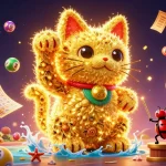 Engage with Nhà cái Shbet's vibrant gaming scene featuring a lucky cat and lottery elements in a dynamic 3D illustration.