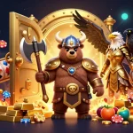 Engage with sunwin20's vibrant casino scene featuring a Viking bear, Valkyrie eagle, and dynamic gambling elements.