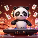 Experience lively gameplay at sunwinx with a panda DJ spinning roulette-inspired beats amid vibrant casino elements.
