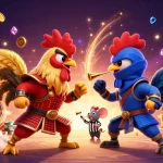 Experience the vibrant action at saintnicolasplace with roosters in battle amidst casino excitement.