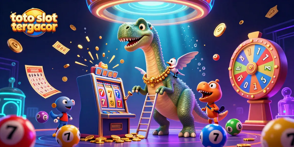 Play thrilling slot games with vivid scenes featuring a colorful brontosaurus at a casino; enjoy toto slot tergacor!